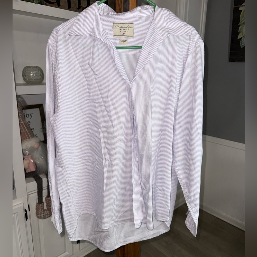 Madeline Men's Light Blue Striped Button Down Shirt